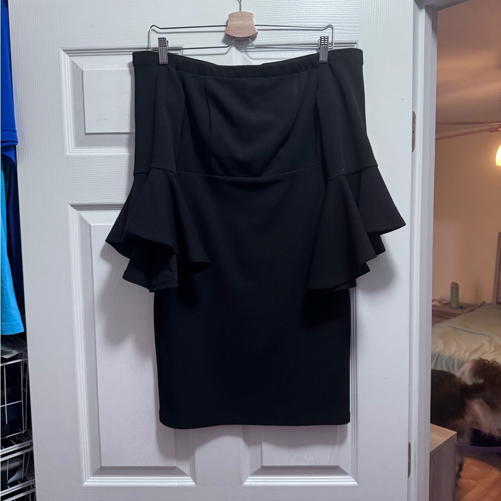 Teeze Me Black Bell Sleeve Strapless Dress